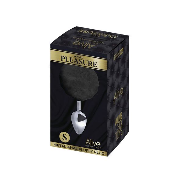 Металлическая анальная пробка Кроличий хвостик Alive Fluffy Plug S Black, диаметр 2,8 см SO6312 фото