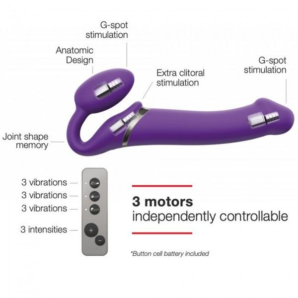 Безремінний страпон з вібрацією Strap-On-Me Vibrating Violet M, діаметр 3,3 см, пульт ДК, регульован SO3825 фото