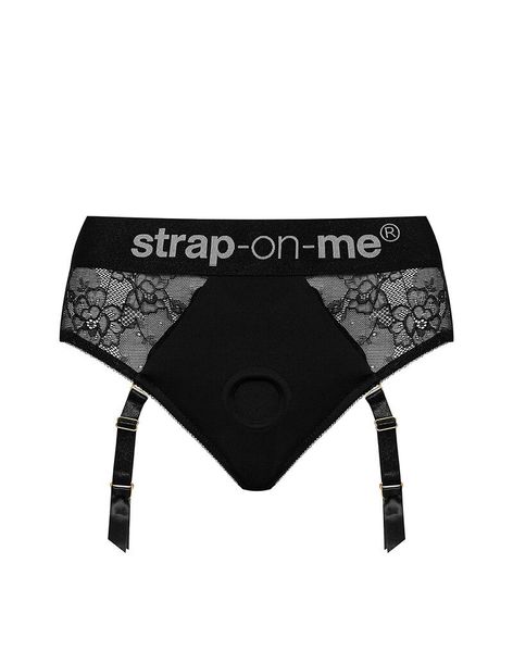 Кружевные трусы для страпона с подвязками для чулок Strap-On-Me DIVA HARNESS - L SO4512 фото