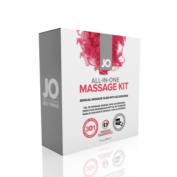 Набір для масажу JO ALL IN ONE MASSAGE GIFT SET: розігрівальний гель, масажер і свічка SO1517 фото