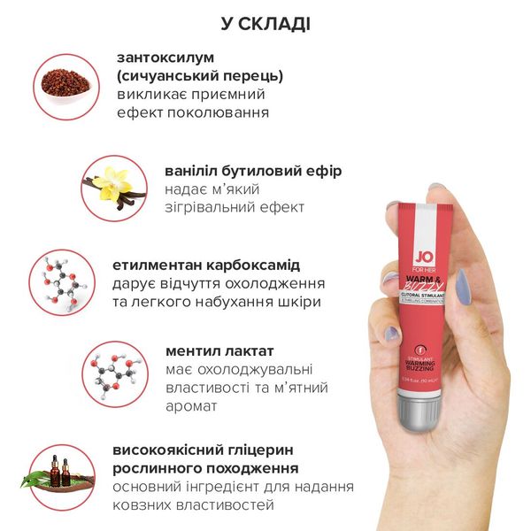 Возбуждающий гель для клитора JO WARM & BUZZY (10 мл) с эффектом жидкого вибратора SO1797 фото