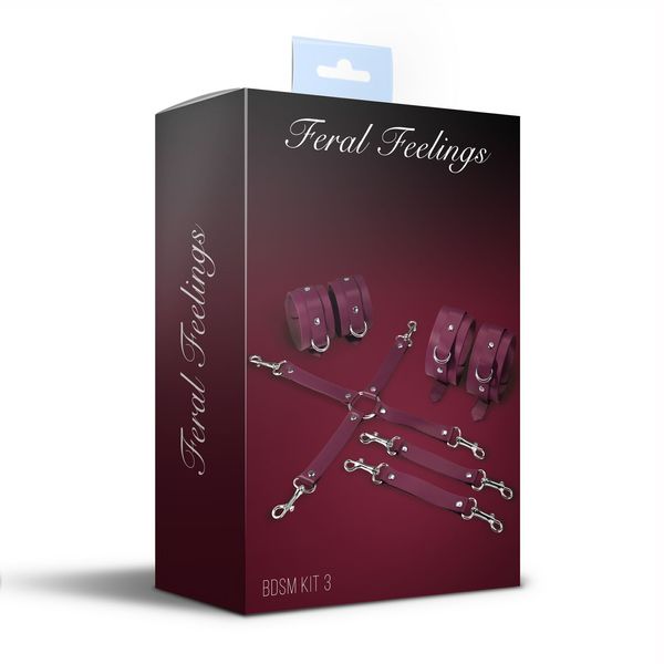 Набір для БДСМ 3 в 1 Feral Feelings BDSM Kit 3 Burgundy, burgundy, наручники, поножі, хрестовина SO8271 фото