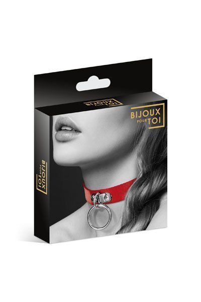 Чокер с кольцом для поводка Bijoux Pour Toi - FETISH Red, экокожа SO1880 фото