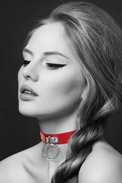 Чокер с кольцом для поводка Bijoux Pour Toi - FETISH Red, экокожа SO1880 фото