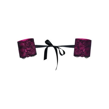 Атласные наручники-манжеты на лентах Obsessive Roseberry cuffs, pink, украшена кружевом SO7727 фото