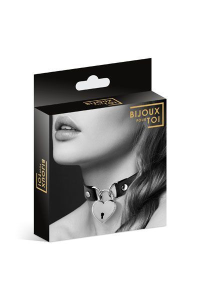 Чокер з замочком-сердечком Bijoux Pour Toi - HEART LOCK Black, екошкіра SO1883 фото