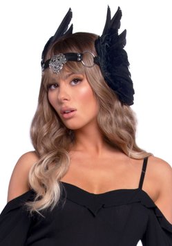 Повязка на голову с крыльями Leg Avenue Feather headband Black, перья и натуральная кожа SO7944 фото