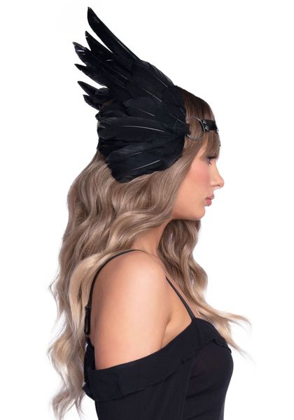 Пов’язка на голову з крилами Leg Avenue Feather headband Black, пір’я та натуральна шкіра SO7944 фото