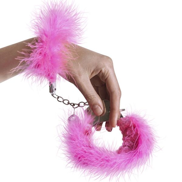 Наручники металлические Adrien Lastic Handcuffs Pink с розовой пушистой отделкой AD30301 фото