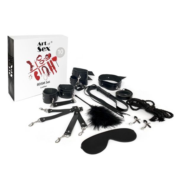 Набір BDSM Art of Sex – Set Leather, 10 предметів, чорний, натуральна шкіра SO7138 фото