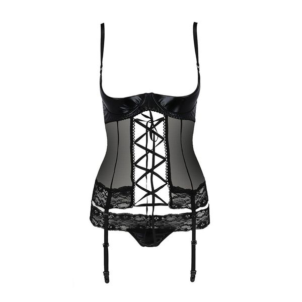 Корсет с открытой грудью Passion Exclusive NORTH CORSET L/XL, black, пажи, трусики, шнуровка PS24004 фото