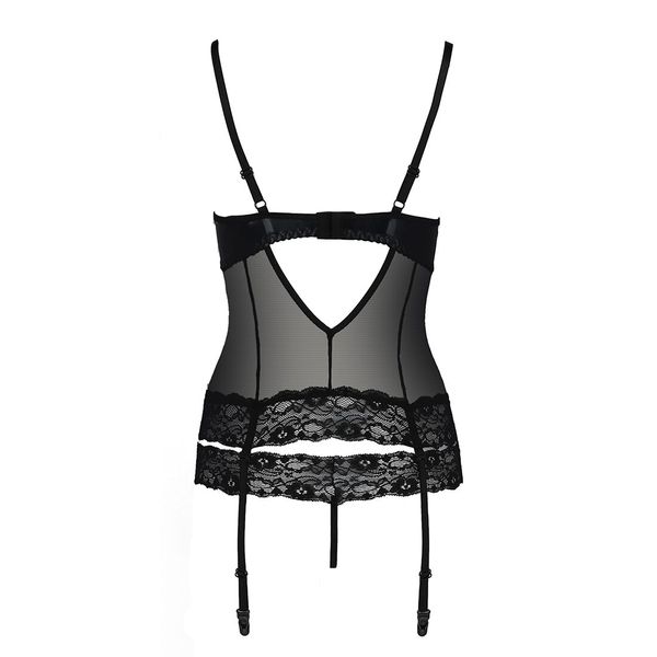 Корсет с открытой грудью Passion Exclusive NORTH CORSET S/M, black, пажи, трусики, шнуровка PS24005 фото