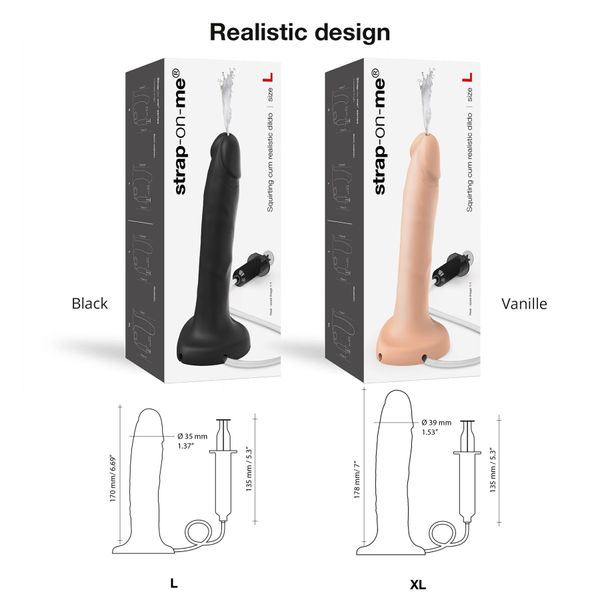 Кончающий фаллоимитатор Strap-On-Me Squirting Cum Dildo Realistic Black, диам. 3,9 см, силикон SO9017 фото