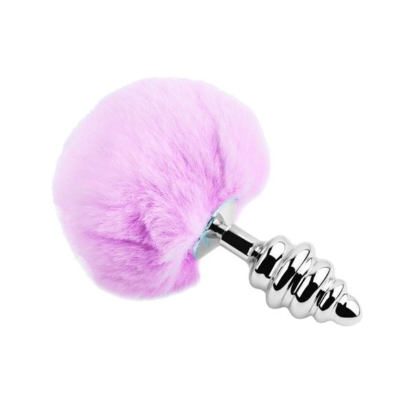 Металлическая анальная пробка Кроличий хвостик Alive Fluffy Twist Plug L Purple, диаметр 3,8 см SO6310 фото